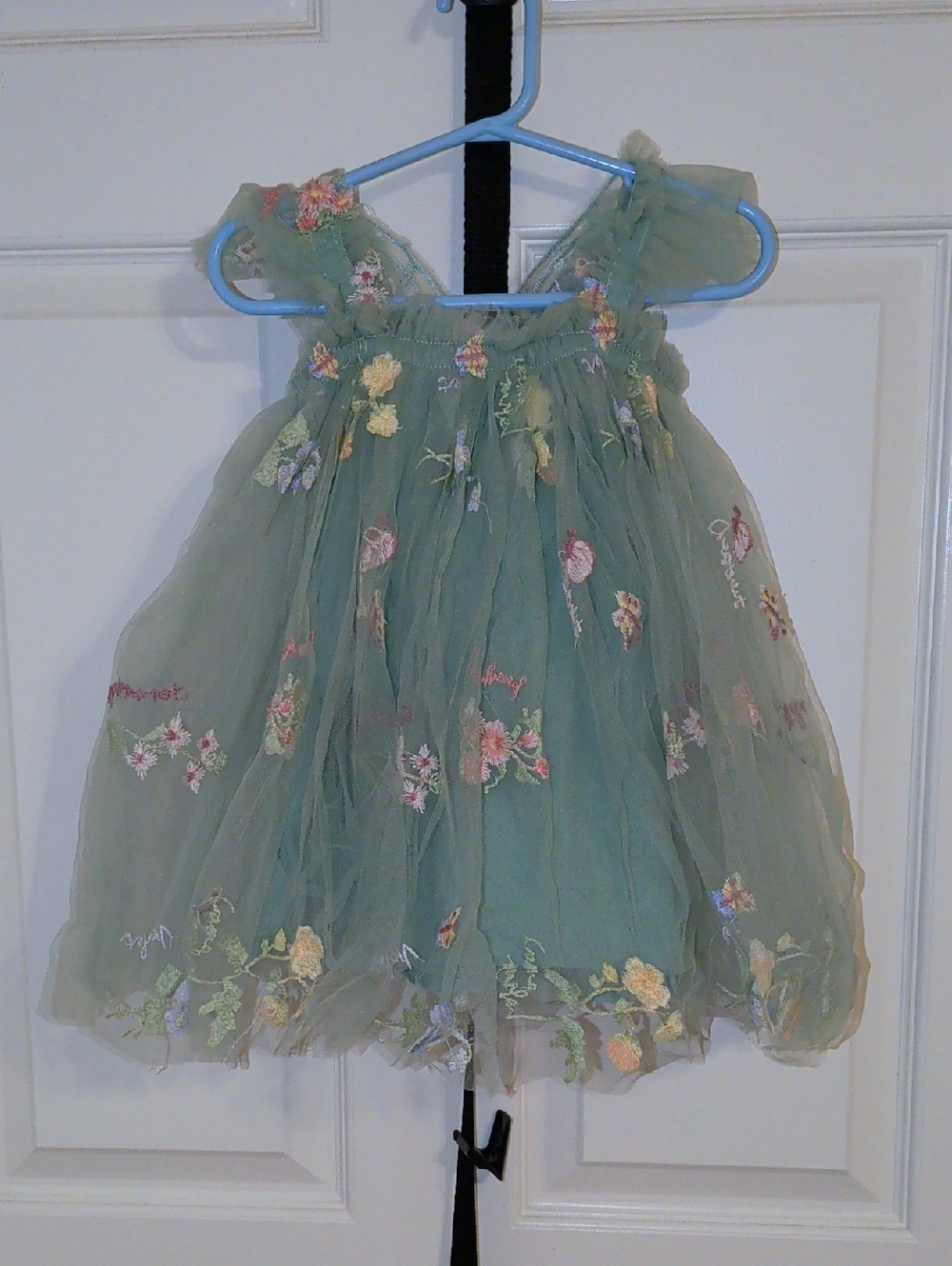 Girls' Sage Green Floral Embroidered Tulle Dress -  Kids Formal